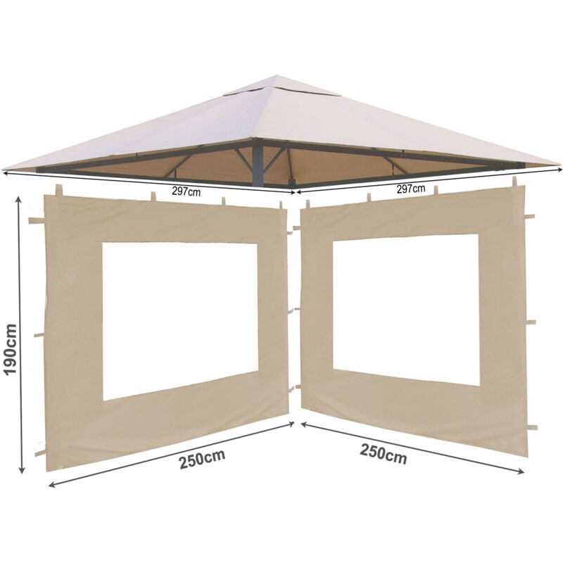 foto del prodotto quick star set tetto di ricambio e 2 pannelli laterali con finestra pe per gazebo da giardino 3x3m beige