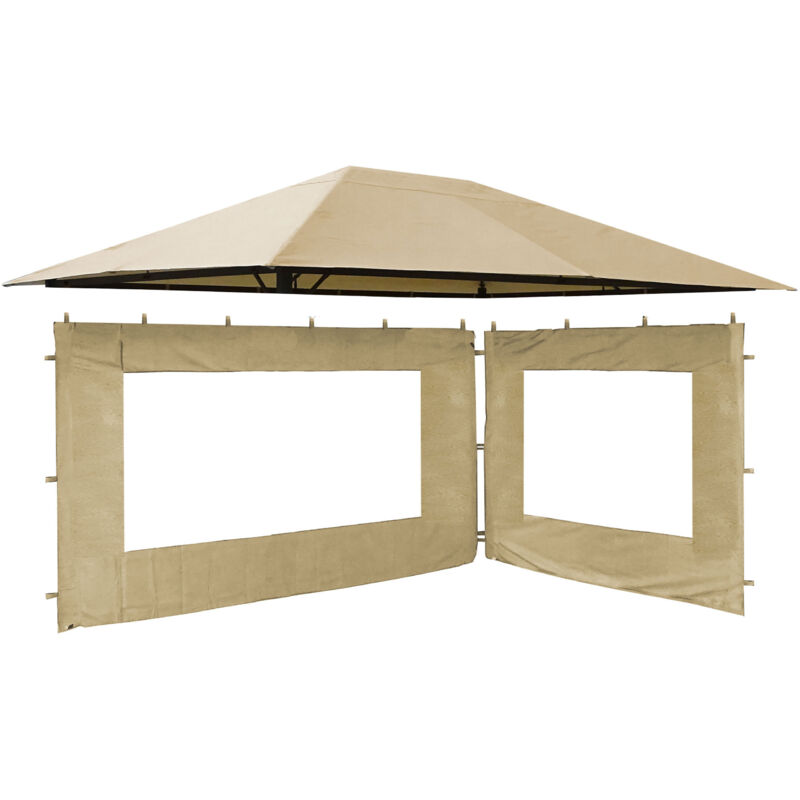 foto del prodotto quick star set tetto di ricambio e 2 pannelli laterali con finestra pe per gazebo da giardino 3x4m beige