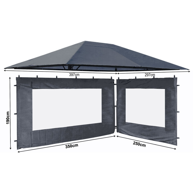 foto del prodotto quick star set tetto di ricambio e 2 pannelli laterali con finestra pe per gazebo da giardino 3x4m grigio