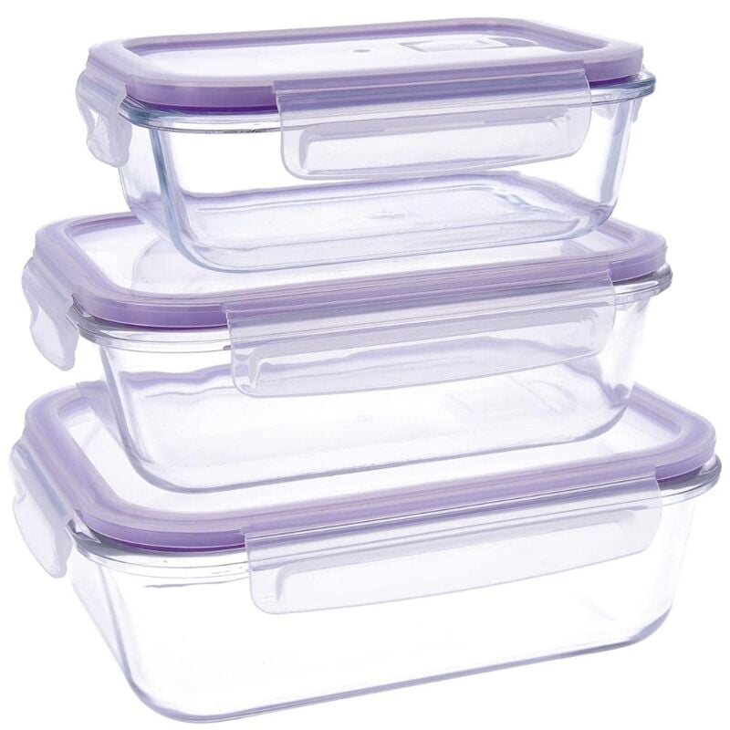 foto del prodotto quid frost set di 3 contenitori ermetici per alimenti con coperchio, rettangolari, con valvola per microonde, senza bpa, in vetro