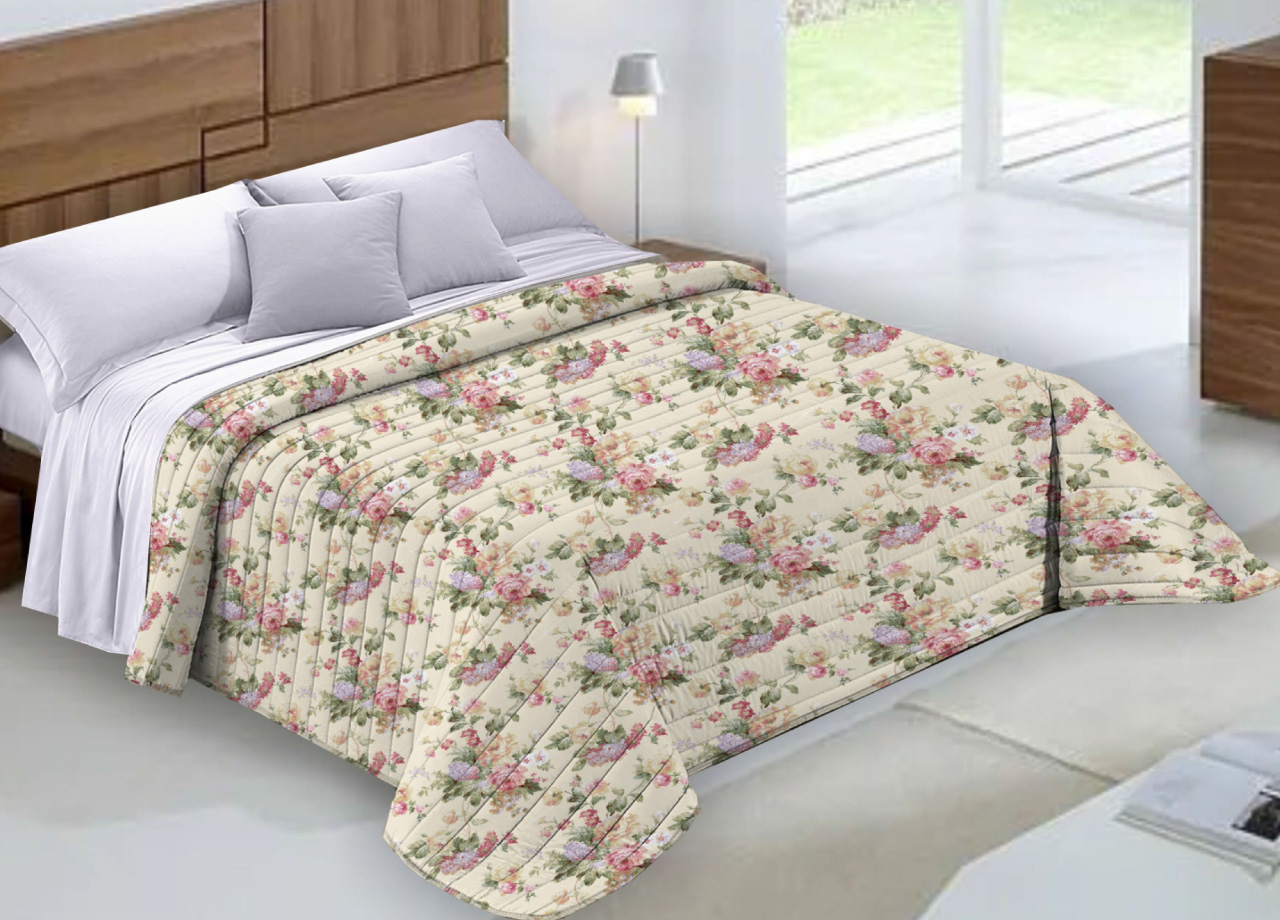 foto del prodotto quilt trapuntino piumino estivo 100gr mq microfibra diadema roselline matrimoniale panna d11