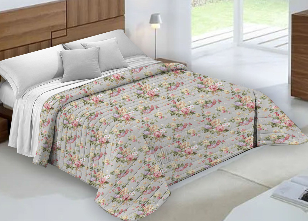 foto del prodotto quilt trapuntino piumino estivo 100gr mq microfibra diadema roselline piazza e mezza grigio d12