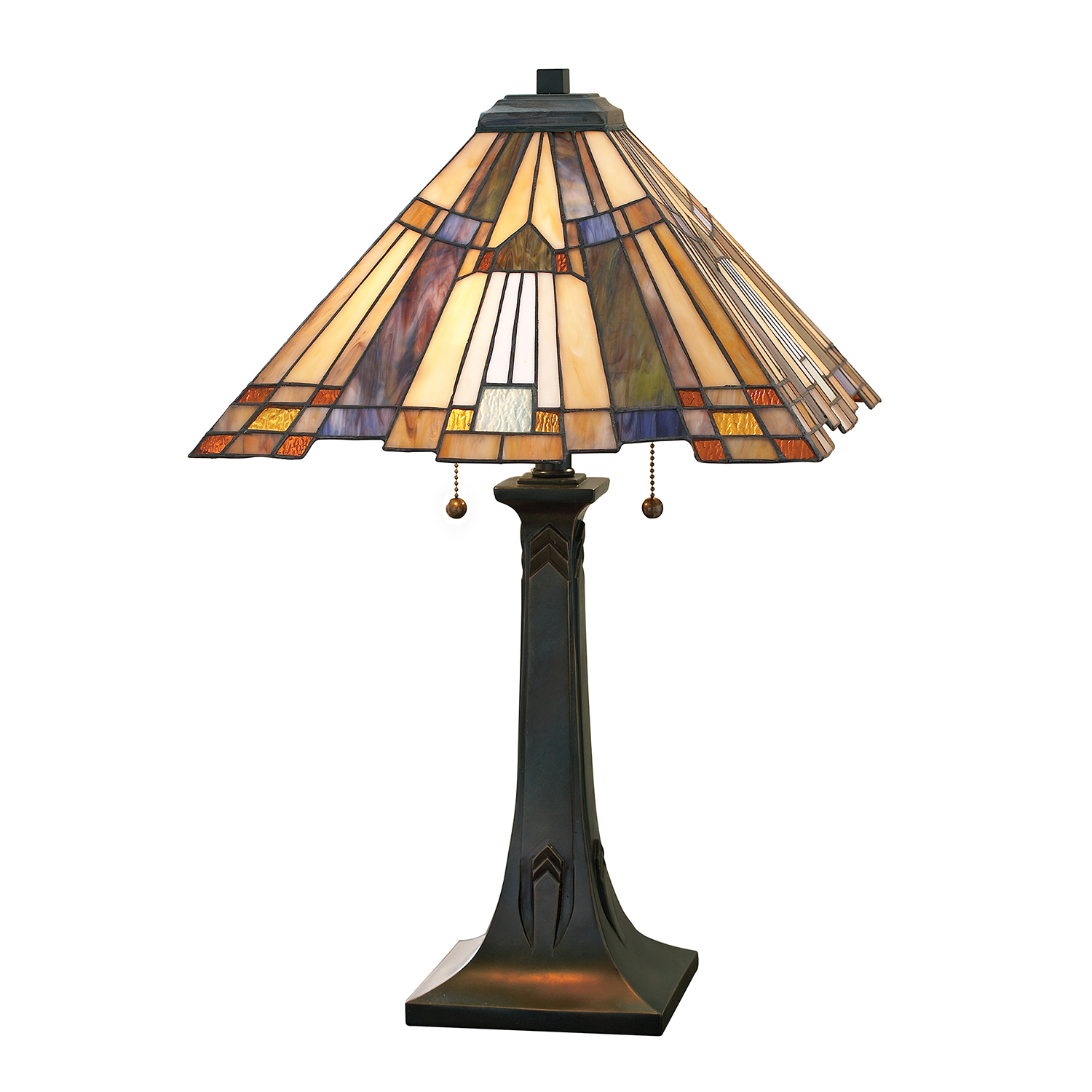 foto del prodotto quoizel lampada da tavolo inglenook con vetro colorato
