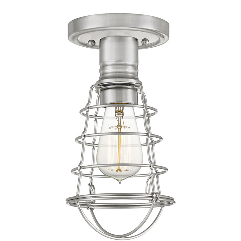 foto del prodotto quoizel plafoniera industrial nordica mixon acciaio nichel spazzolato 1 luce e27