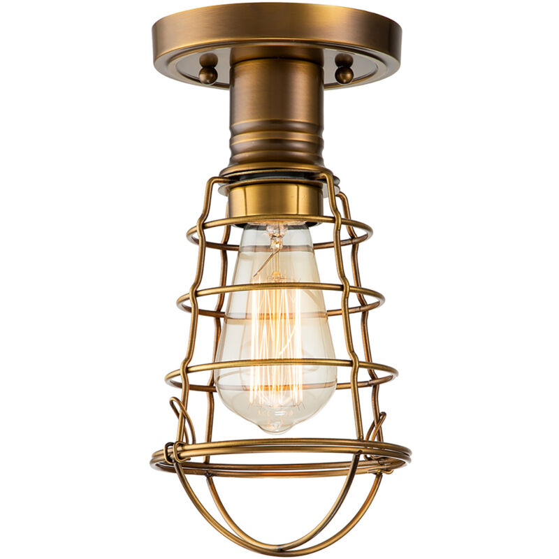 foto del prodotto quoizel plafoniera industrial nordica mixon acciaio ottone anticato 1 luce e27