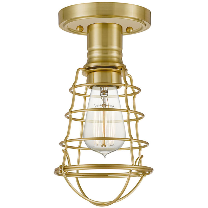 foto del prodotto quoizel plafoniera industrial nordica mixon acciaio ottone spazzolato 1 luce e27