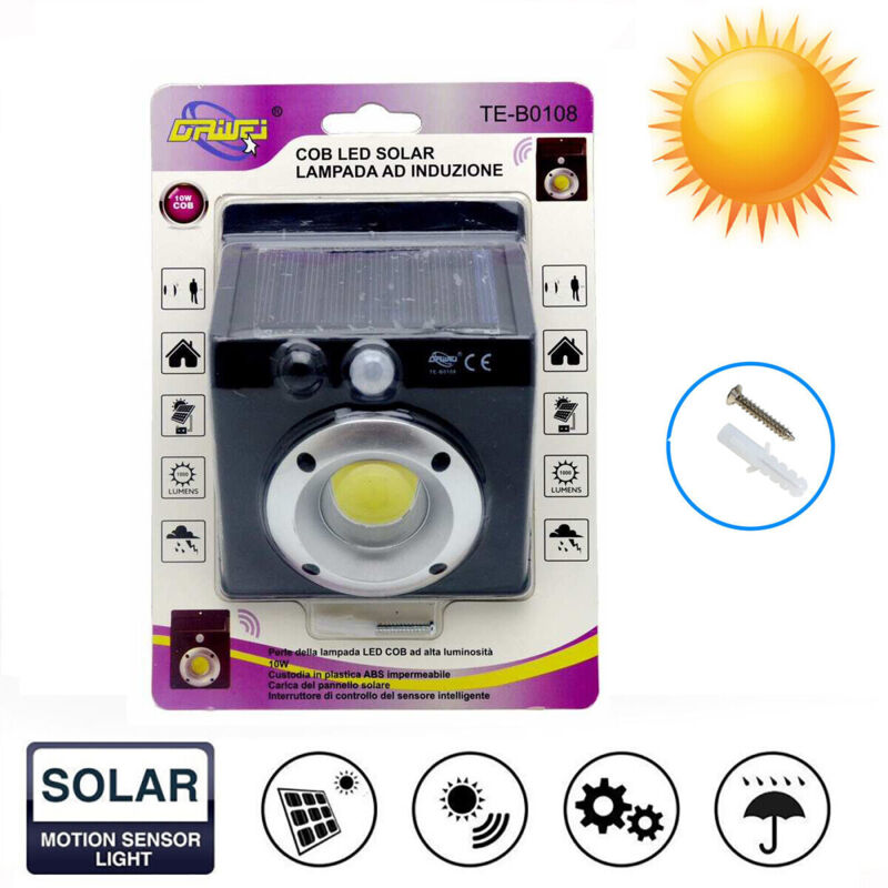 foto del prodotto r g faro luce faretto esterno 10w energia solare 16 led cob sensore movimento te0108