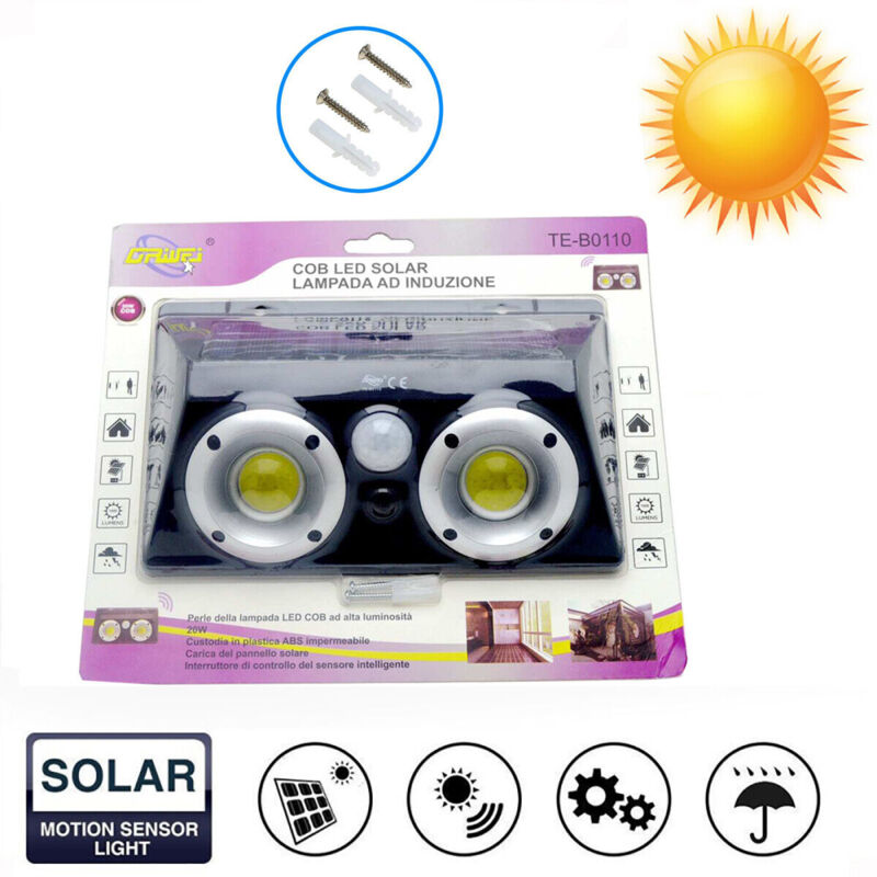 foto del prodotto r g faro luce faretto esterno 20w energia solare 32 led cob sensore movimento te0110