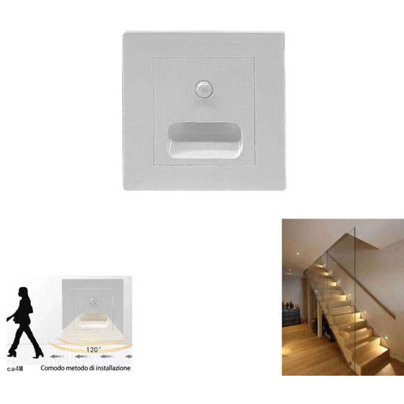 foto del prodotto r g luce notturna segnapasso led quadrato bianco sensore movimento luce calda 3000k
