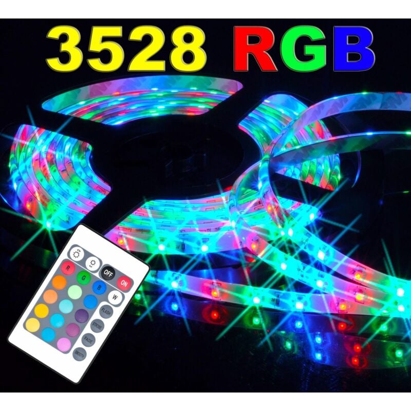 foto del prodotto r g striscia a led smd 3528 rgb ip65 5 metri bobina con alimentatore e telecomando