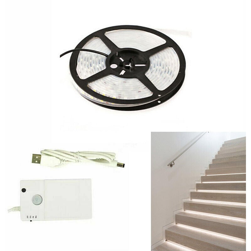 foto del prodotto r g striscia led con sensore movimento a infrarossi usb 3m batterie bianco te b0456