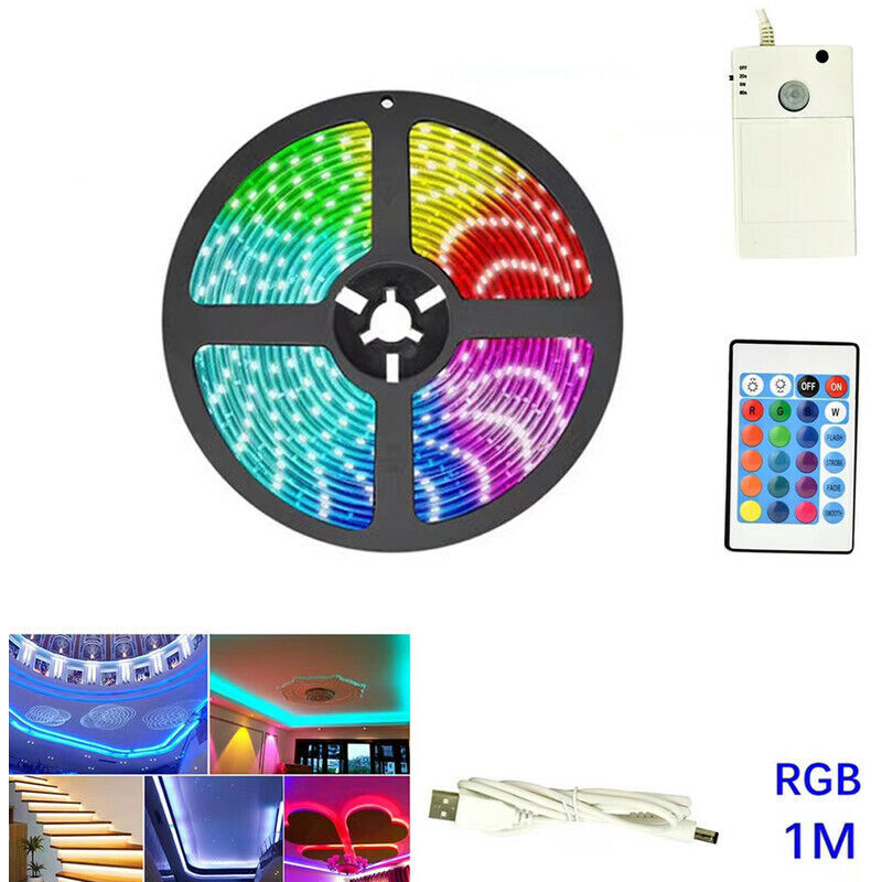 foto del prodotto r g striscia led con sensore movimento a infrarossi usb batteria 1m rgb te b0451