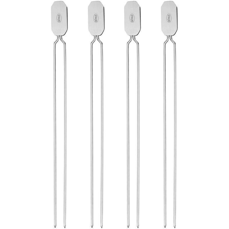foto del prodotto r sle spiedo per barbecue, doppio spiedo per la preparazione di arrosticini e spiedini di carne e verdure, 4 pezzi da 33 cm, acciaio inox 18 10,