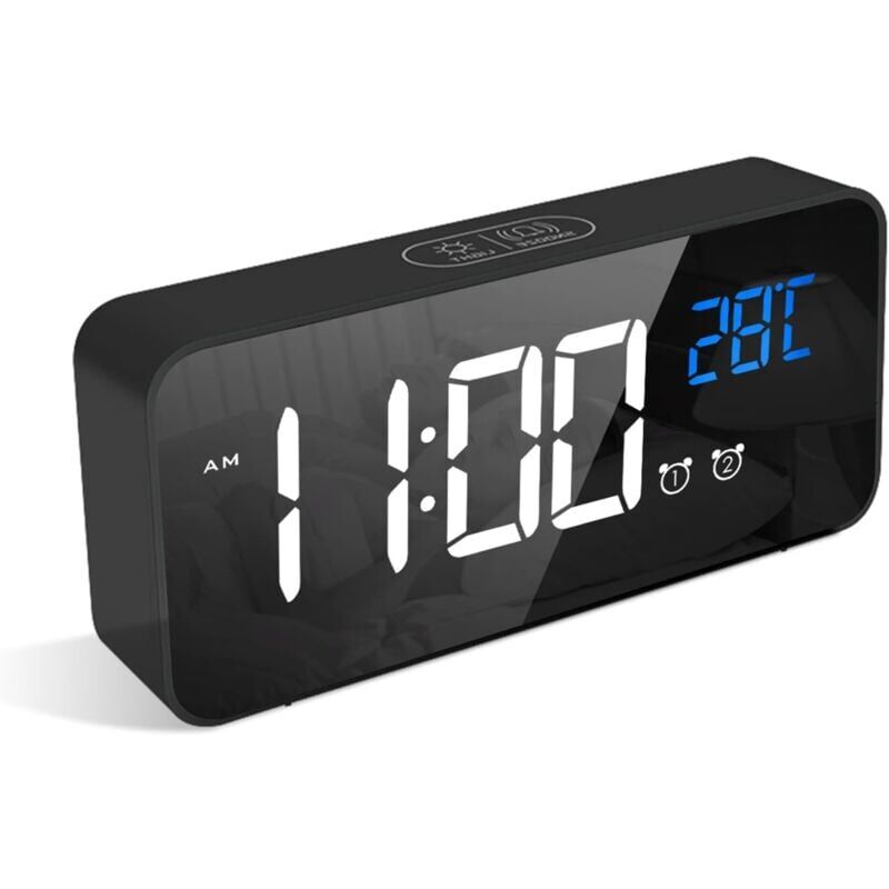 foto del prodotto r veil num rique, alarm r veil led avec fonction snooze, luminosit r glable, snooze, commande vocale, 12 24h, port usb, charge des ports usb noir 