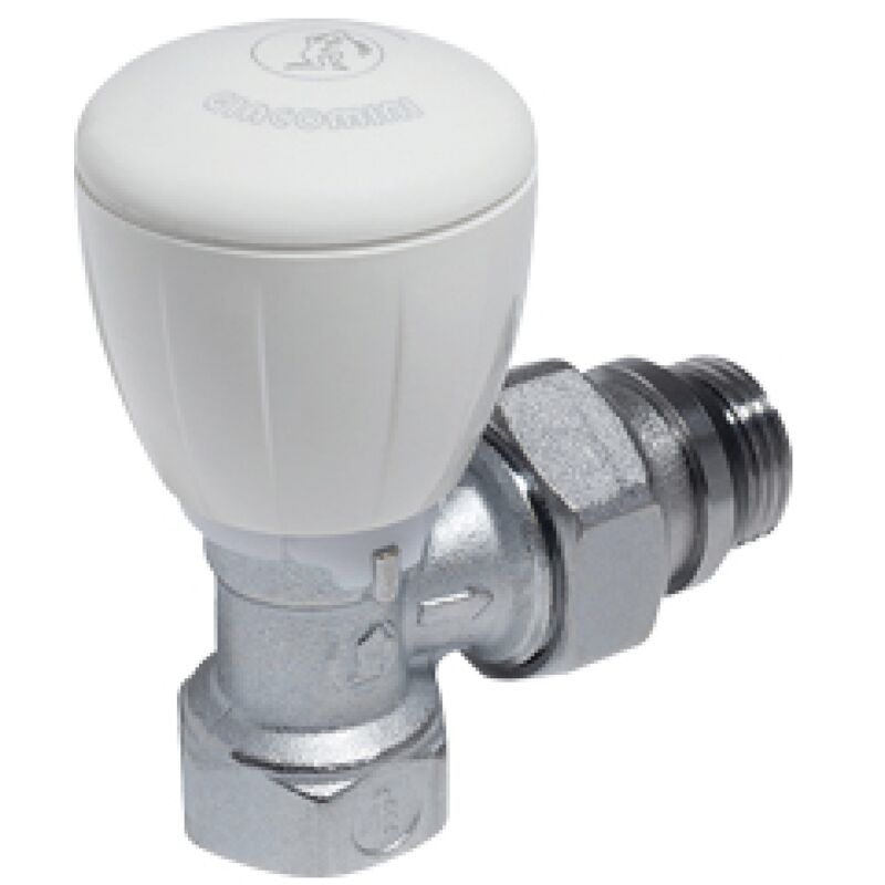 foto del prodotto r421tg valvola micrometrica termostatizzabile, a squadra, in ottone, cromata, con attacco tubo ferro r421x133