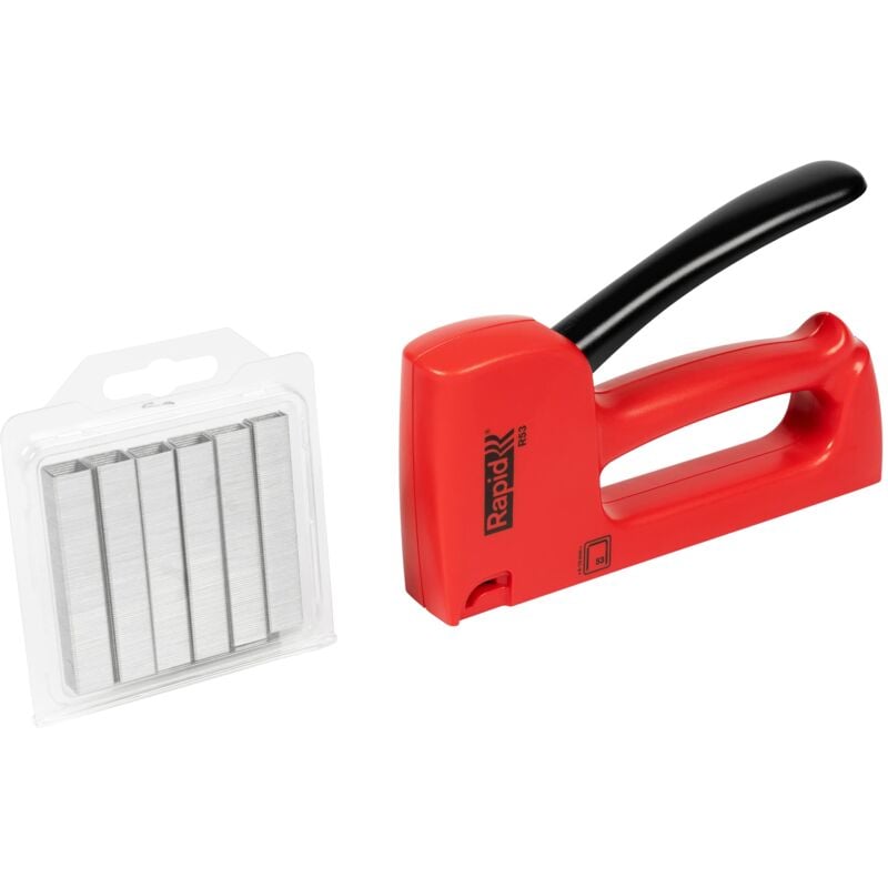 foto del prodotto r53 graffatrice manuale per graffette n. 53, dotata di impugnatura ergonomica e parti interne in acciaio, adatta a lavorare con tessuti e