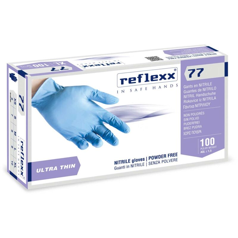 immagine 0 del prodotto r77100 guanti nitrile no polvere 100 latex free 3gr cat.3 100 pezzi l reflexx