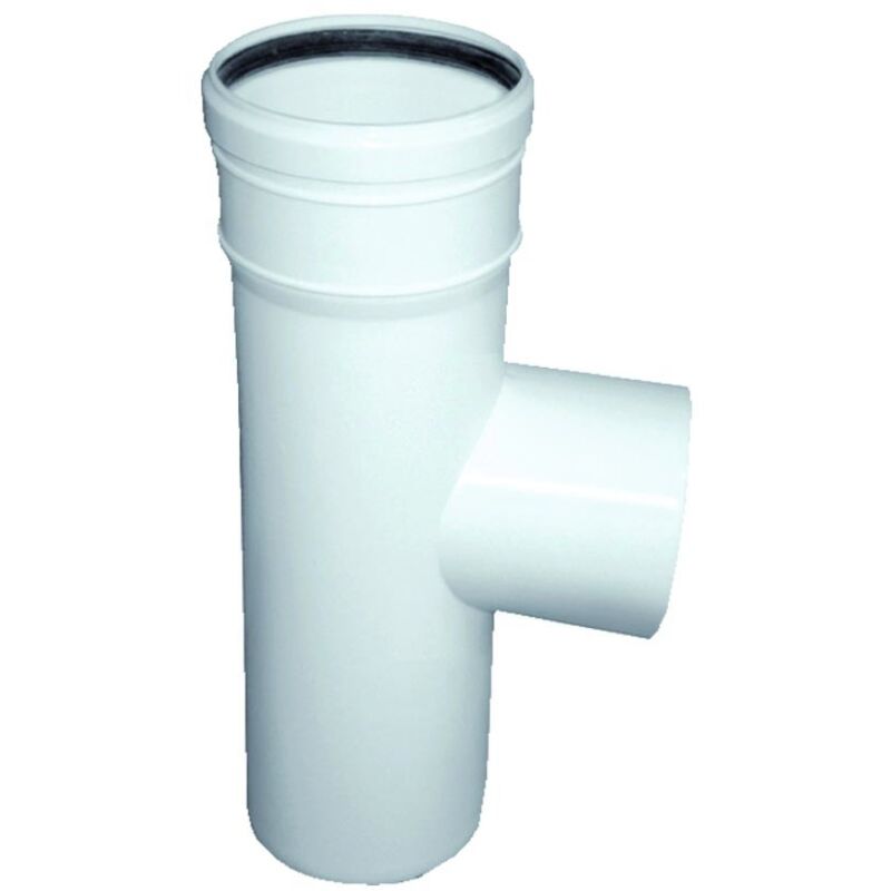 foto del prodotto raccordo a t 90 ridotto 80 mmf pps 200 in polipropilene bianco completo di guarnizione