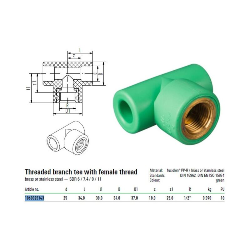 foto del prodotto raccordo a t aquatherm green pipe f 25x1 2fx25 filettato 1060025143