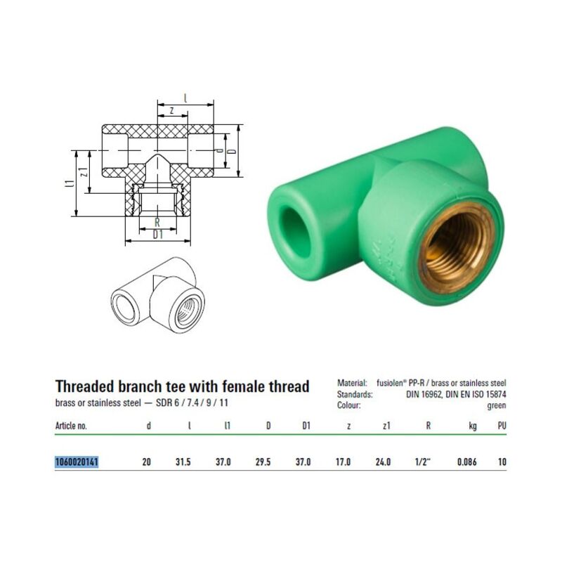 foto del prodotto raccordo a t con attacco filettato f 20mm per 1 2 aquatherm 1060020141