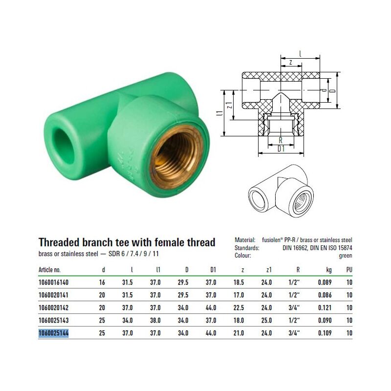 foto del prodotto raccordo a t con attacco filettato f 25mm per 3 4 aquatherm 1060025144