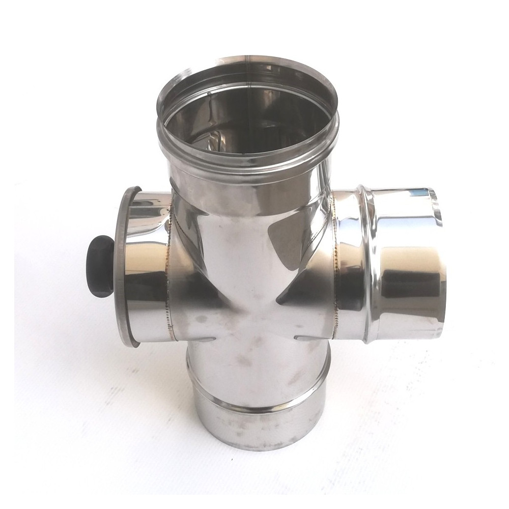 foto del prodotto raccordo a t da 130mm in acciaio inox croce con ispezione 5 decimi aisi 304