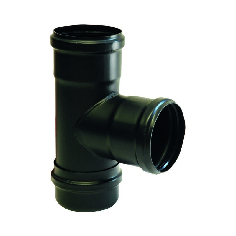 foto del prodotto raccordo a t ffm 90 acciaio 1,2 con tappo cieco dn80 nero l220mm