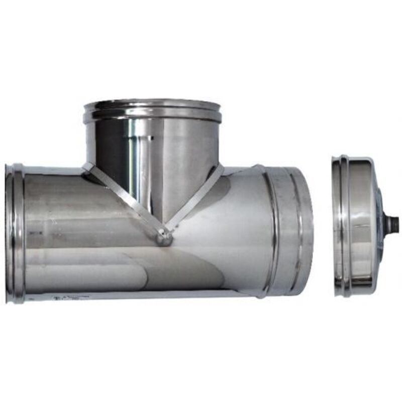 foto del prodotto raccordo a t inox aisi 316l per stufe + tappo cm.10 f/f/m