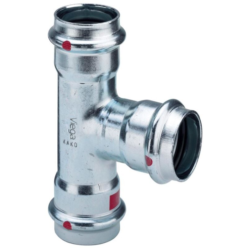 foto del prodotto raccordo a tee d. 28 prestabo con sc contur, acciaio al carbonio zincato, estremità a pressare femmina 558642