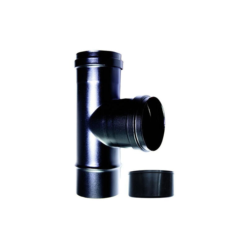 foto del prodotto raccordo caldaia a t 90 fm-f dn 100 ridotto 80 mm smaltato 600 gradi stufa pellet tubo nero ce made in italy
