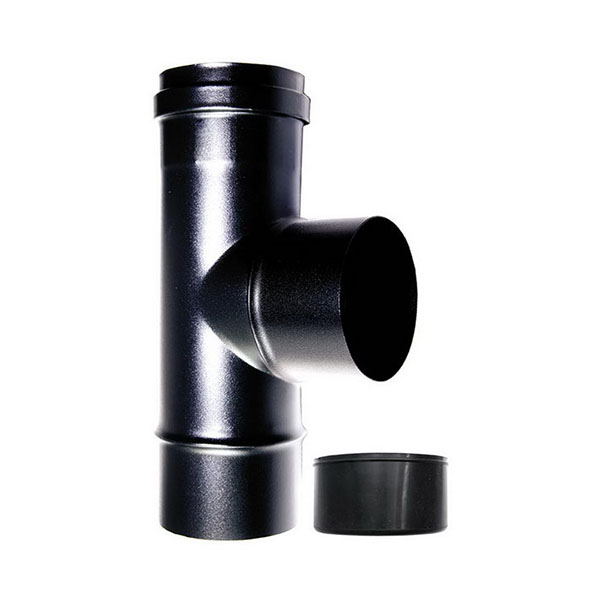 foto del prodotto raccordo caldaia a t 90 fm m dn 100 mm smaltato 600 gradi stufa pellet tubo nero ce made in italy