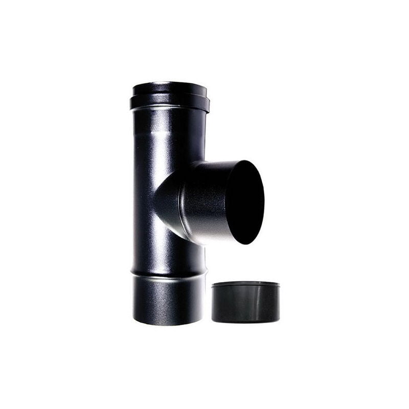 foto del prodotto raccordo caldaia a t 90 fm m dn 80 mm smaltato 600 gradi stufa pellet tubo nero ce made in italy