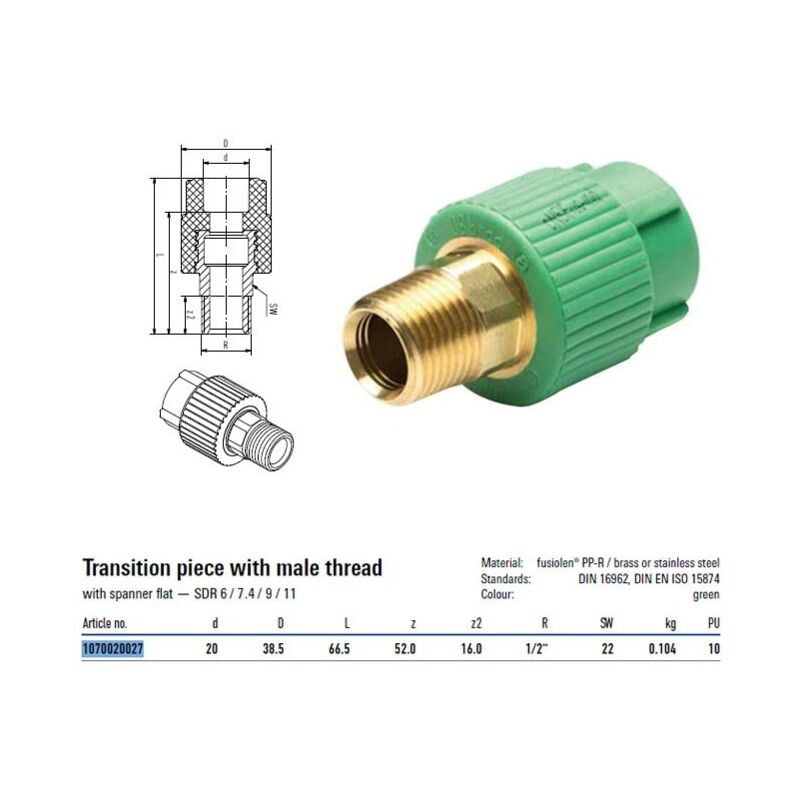foto del prodotto raccordo con attacco filettato m 20mm per 1 2 aquatherm 1070020027