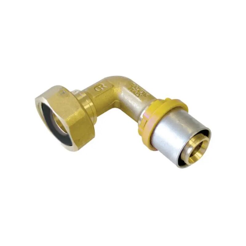 foto del prodotto raccordo curvo con girello e guarnizione piana per tubo multistrato a pressare gas serie 2660bp 3 4 16x2 tiemme