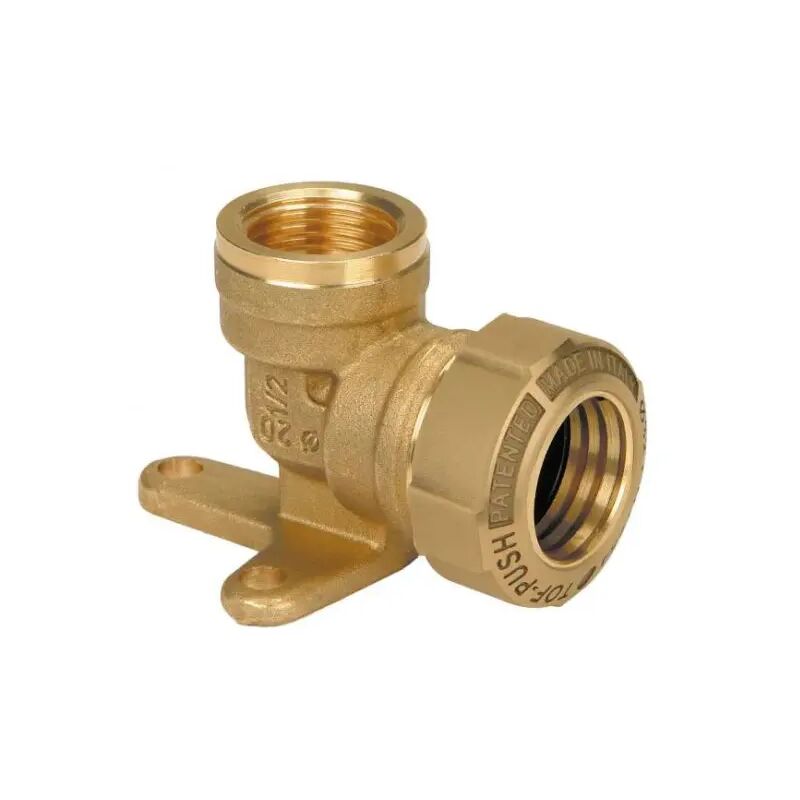 foto del prodotto raccordo curvo in ottone femmina flangiato per tubo in polietilene serie tof push ot 25x3 4' - anello di ancoraggio metallico effebi