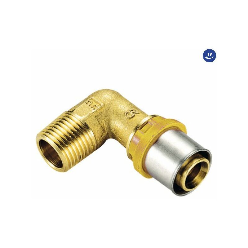 foto del prodotto raccordo curvo maschio per tubo multistrato a pressare per gas modello al cobrapex 1 2 16 tiemme