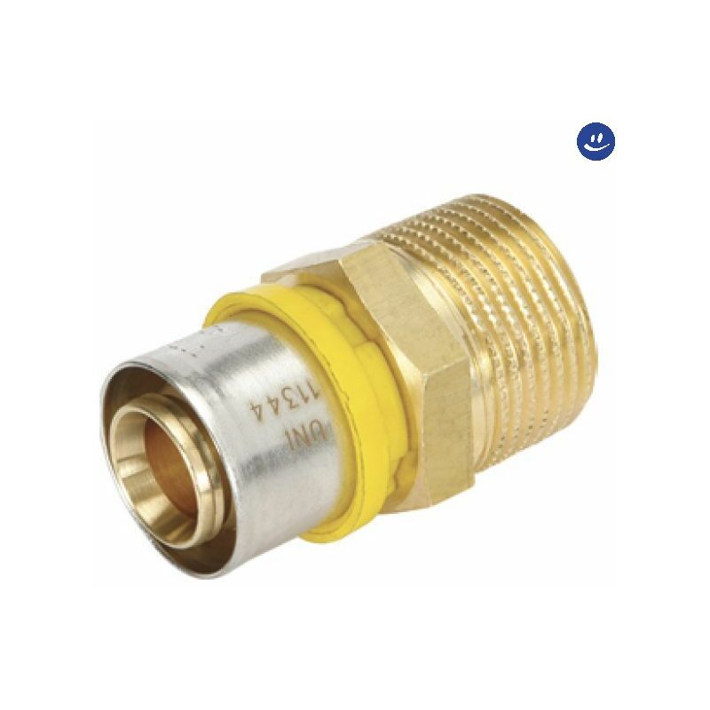 foto del prodotto raccordo diritto maschio per tubo multistrato a pressare per gas modello al cobrapex 1 2 16 tiemme