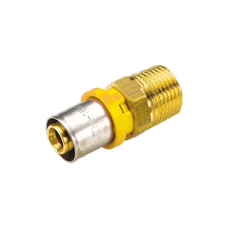 foto del prodotto raccordo diritto maschio per tubo multistrato a pressare per gas modello al cobrapex 1 2 20 tiemme