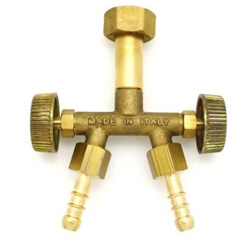 foto del prodotto raccordo due uscite con rubinetto di intercezione per bombola -