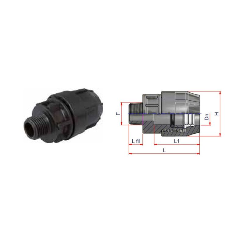 foto del prodotto raccordo filettato diritto nupi maschio diametro 25 mm 1 2 in pe 10krfm2512