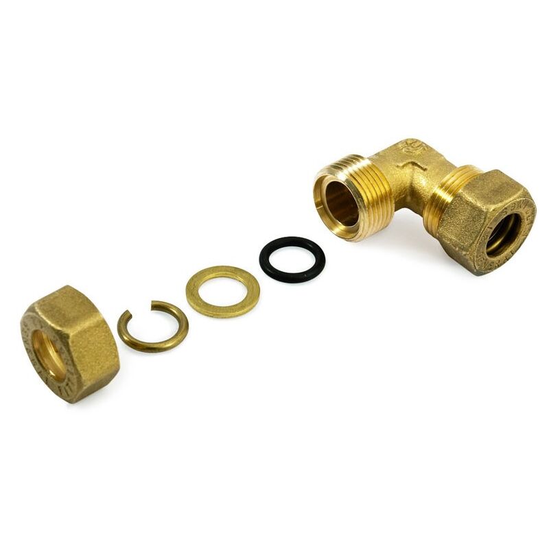 foto del prodotto raccordo gomito a compressione 10x10 in ottone con anello di serraggio ed o ring di tenuta, per tubo rame 120020h101000a