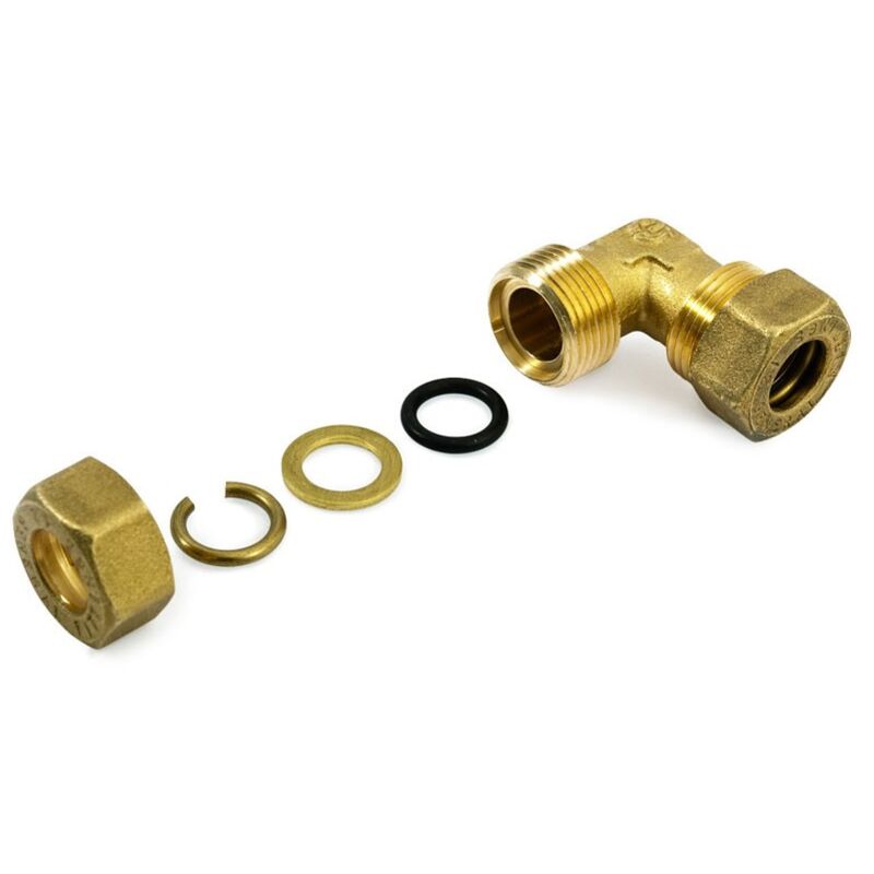 foto del prodotto raccordo gomito a compressione 12x12 in ottone con anello di serraggio ed o ring di tenuta, per tubo rame 120020h121200a
