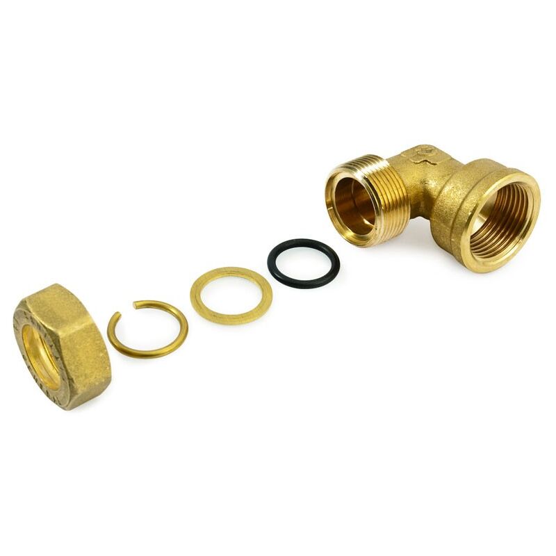 foto del prodotto raccordo gomito m a compressione 3 8 x10 in ottone con anello di serraggio ed o-ring di tenuta, per tubo rame 120022h031000a