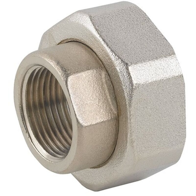 foto del prodotto raccordo in 2 pz ff per pompa in ottone nichelato con guarnizione 1 2 x 1