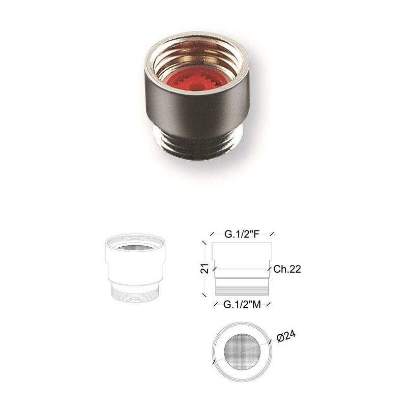 foto del prodotto raccordo in ottone cromato mf 1 2 portata limitata 4 l min 460500oc1 2x4