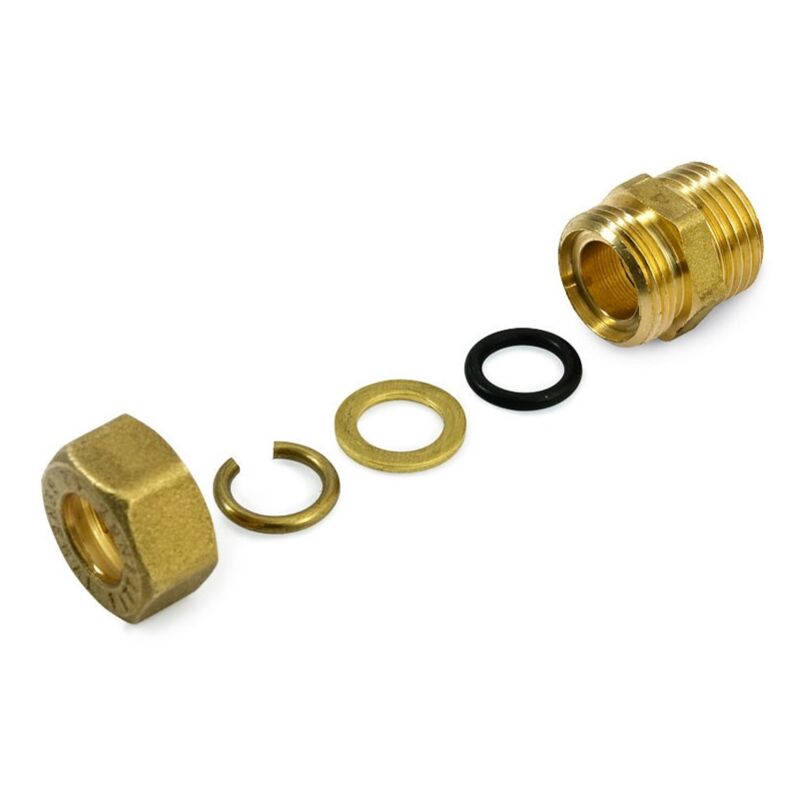 foto del prodotto raccordo m a compressione 3 4x18 in ottone con anello di serraggio ed o ring di tenuta, per tubo rame 120001h051800a