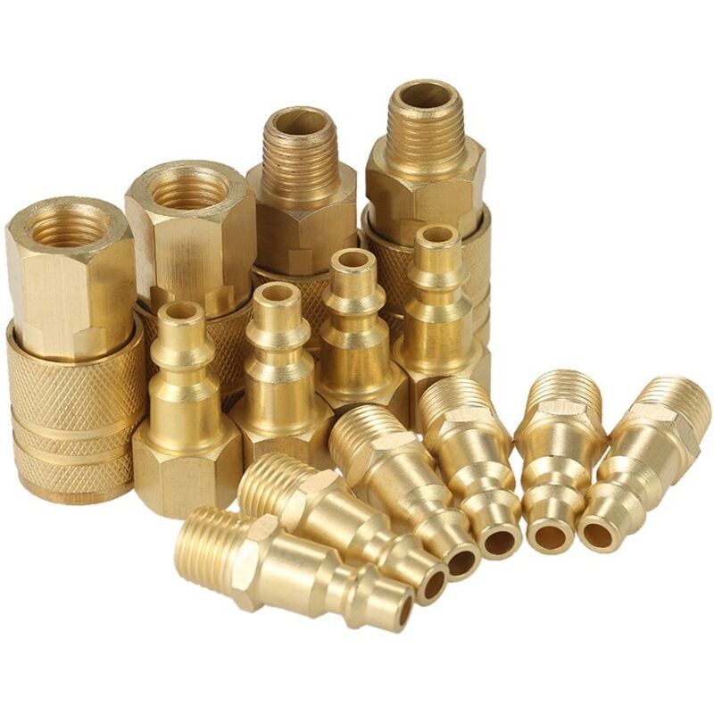 foto del prodotto raccordo per tubo dell aria, kit di collegamento rapido e spina dell aria npt da 1 4 , modello i m, kit di raccordo per compressore d aria da 14 pezzi