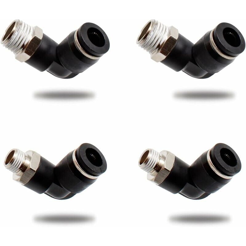 foto del prodotto raccordo pneumatico ymyny 4 pezzi, due modelli diversi connettori pneumatici con filettatura maschio da 8 mm x 1 4 e 8 mm x 1 8 , neri