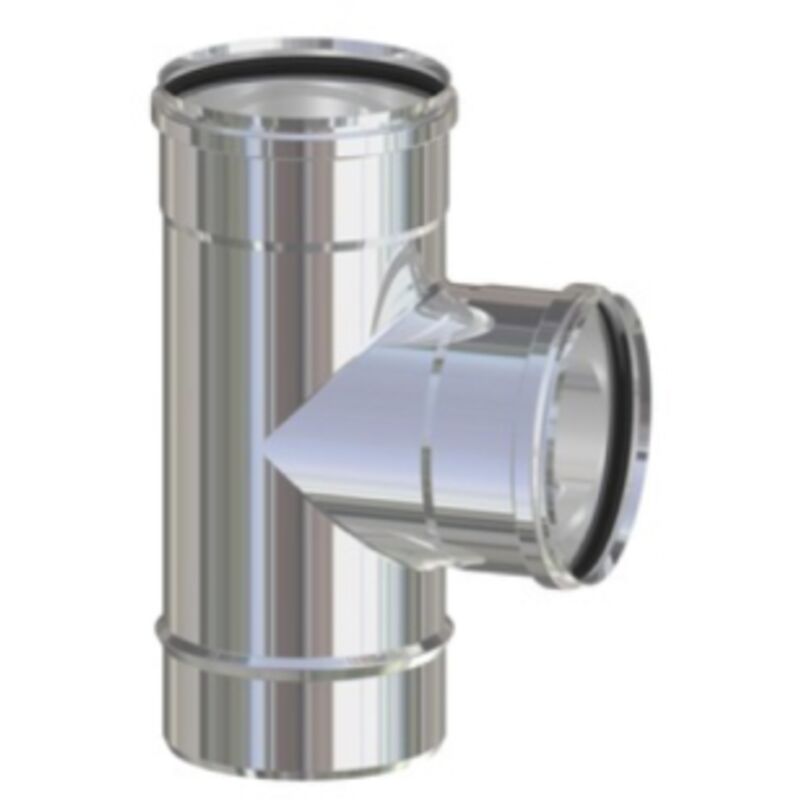 foto del prodotto raccordo tubo a t deviazione acciaio inox 8 cm 80 mm per stufa stufe pellet attacco ffm