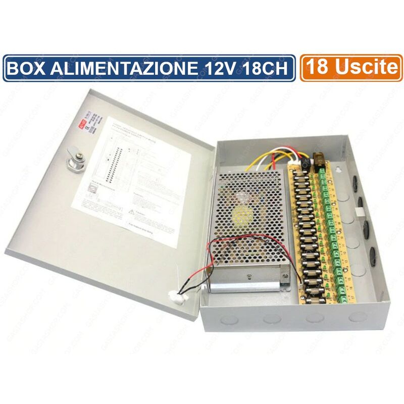 foto del prodotto rack box metallico alimentatore stabilizzato a commutazione 18 uscite dc12v cctv